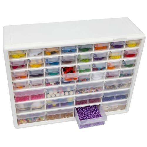 Akro-Mils 44-Drawer Plastic Drawer Storage Cabinet for Garage Organization, Bead Organizer, Building Bricks Storage, Teacher Toolbox, Makeup Organizer, 20-Inch W x 6-Inch D x 16-Inch H, 10144 White
