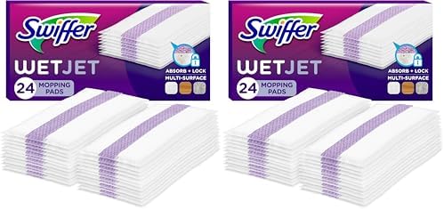 Swiffer WetJet Hardwood Floor Cleaner Spray Mop Pad Refill, Multi Surface, 24 Count (Pack of 2)