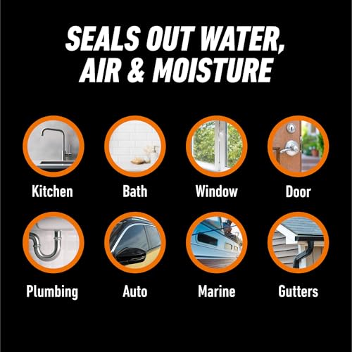 Gorilla Waterproof Caulk & Seal Silicone Sealant, 10oz Cartridge (Pack of 2) - White Caulking Sealant for Kitchen, Window, Bath, Marine, Door and More