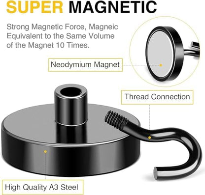 DIYMAG Black Magnetic Hooks, 118 LB Heavy Duty Strong Magnets with Hooks, Strong Rare Earth Neodymium Magnet Magnetic Hooks for Cruise Cabins Cruise Ship Essentials 8 Packs