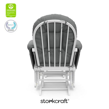 Storkcraft Premium Hoop Glider & Ottoman (White/Gray) — GREENGUARD Gold Certified Nursery Glider, Solid Wood Craftsmanship, Smooth-Gliding Nursery Chair and Ottoman, Award-Winning