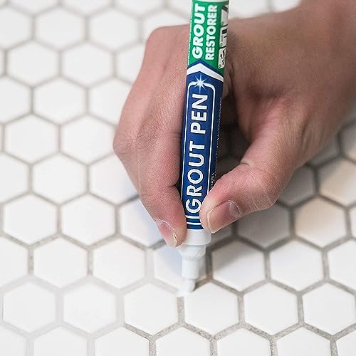 Grout Pen White Tile Grout Paint Marker: Waterproof Tile Grout Colorant and Sealer Pens for Cleaner Looking Floors & Whitener Without Bleach - Narrow 5mm, 2 Pack with Extra Tips (7mL) - White