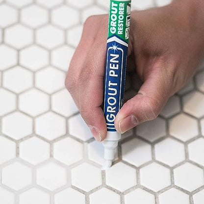 Grout Pen White Tile Grout Paint Marker: Waterproof Tile Grout Colorant and Sealer Pens for Cleaner Looking Floors & Whitener Without Bleach - Narrow 5mm, 2 Pack with Extra Tips (7mL) - White
