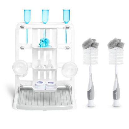Munchkin® Tidy Dry™ Baby Bottle Drying Rack and 2pk Sponge™ Bottle Brush, Grey