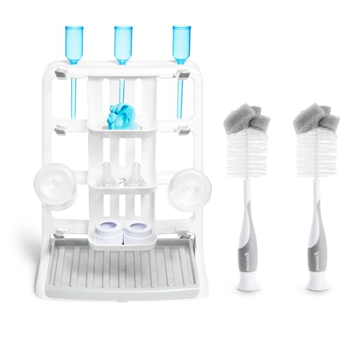Munchkin® Tidy Dry™ Baby Bottle Drying Rack and 2pk Sponge™ Bottle Brush, Grey