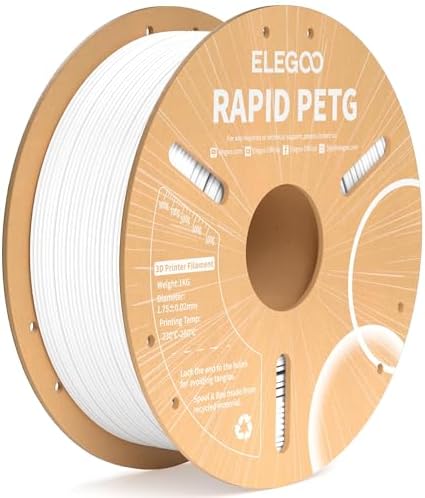 ELEGOO Rapid PETG Filament 1.75mm White 1KG, High Speed 30-600mm/s 3D Printer Filament Dimensional Accuracy +/- 0.02 mm, 1kg Cardboard Spool(2.2lbs) Fits for Most FDM 3D Printers