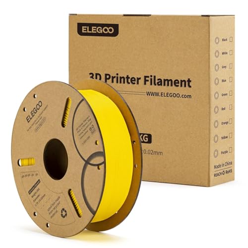 ELEGOO PLA Filament 1.75mm Yellow 1KG, 3D Printer Filament Dimensional Accuracy +/- 0.02mm, 1kg Cardboard Spool(2.2lbs) 3D Printing Filament Fits for Most FDM 3D Printers