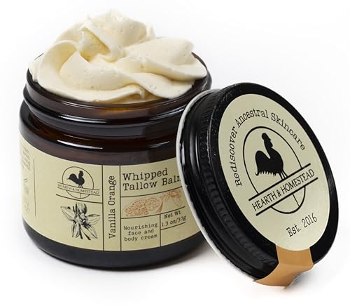 Handmade Whipped Tallow Balm (Vanilla Orange) - Organic Body Butter with Infused Olive Oil, for Eczema, Rosacea, Baby - 1.3 oz