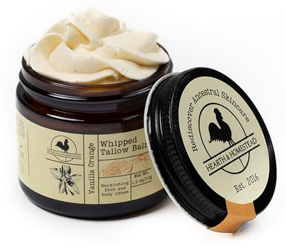 Handmade Whipped Tallow Balm (Vanilla Orange) - Organic Body Butter with Infused Olive Oil, for Eczema, Rosacea, Baby - 1.3 oz