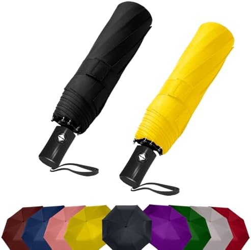 SIEPASA Two Packs Auto Open & Close Small Travel Umbrella for Backpack-Umbrellas for Rain, Windproof Lightweight Strong Mini Portable Umbrellas for Men and Women.(Black & Yellow, 2 Pack)