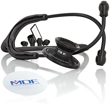 MDF Instruments, Engravable - Acoustica Lightweight Custom Stethoscope for Doctors, Nurses, Students, Home Health Use, Adult, Dual Head, Black Tube, Black Chestpiece-Headset, MDF747XPBO-ENGRAVING