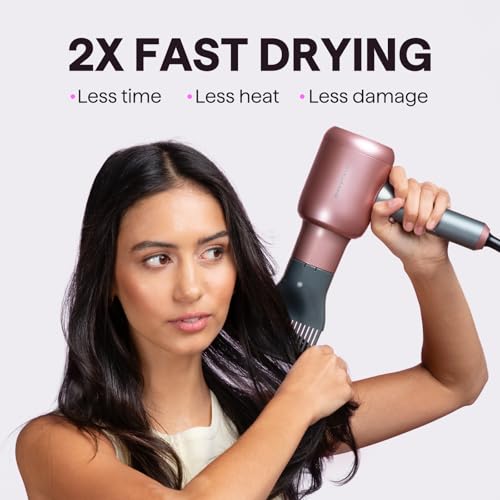 Wavytalk Hair Dryer, Blown Away Ionic Hair Dryer for Curly Hair with Diffuser, 1875W Fast Drying Blow Dryer with Ceramic Technology, 3 Attachments for All Hair Types, Light and Quiet, Rose Gold