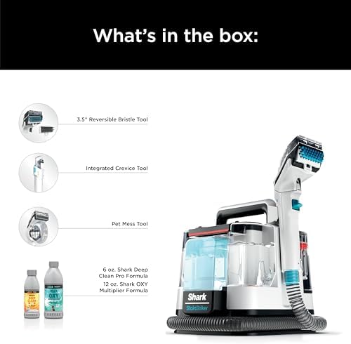 Shark StainStriker Portable Carpet, Upholstery & Area Rug Cleaner with Pet Mess Tool, Stain & Odor Remover, Perfect for Car Interiors, Includes 3 Cleaning Tools & Cleaning Solution, White, PX201