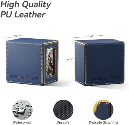 Card Deck Box for MTG Commander - Patented Design, Commander Display, Fits 100 Double-Sleeved Cards, 35pt Card Brick & Dice Tray - Blue/Yellow