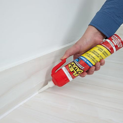Flex Caulk, Silicone, Waterproof & Weatherproof Sealant, Strong, Indoor, Outdoor, Bath, Kitchen, Shower, Sink, Window, Baseboards, Door, RV, Roof, Wood, Glass, Tile, Marine, White, 6.5 oz, 1-Pack