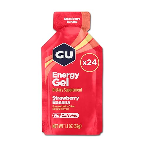 GU Energy Original Sports Nutrition Energy Gel, Vegan, Gluten-Free, Kosher, and Dairy-Free On-the-Go Energy for Any Workout, 24-Count, Strawberry Banana