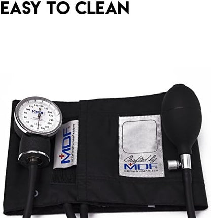 MDF Instruments, Calibra Aneroid Premium Professional Sphygmomanometer, Blood Pressure Monitor with Adult Cuff & Carrying Case, Lifetime Calibration, White Dial, Black Cuff, MDF808M11