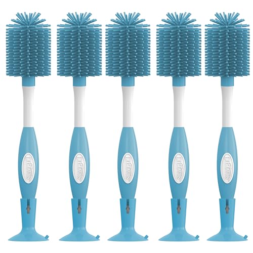 Dr. Brown's Soft Touch No Scratch Baby Bottle Cleaning Brush Nipple Cleaner with Stand and Storage Clip, BPA Free, Blue 1-Pack (Pack of 5)