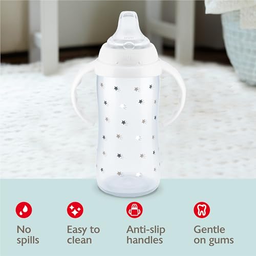 NUK Learner Cup, 10 Oz, Pack of 2, Disney's Stitch – Soft Spout, Easy-Grip Handles, BPA Free, Spill Proof Transition Sippy Cup