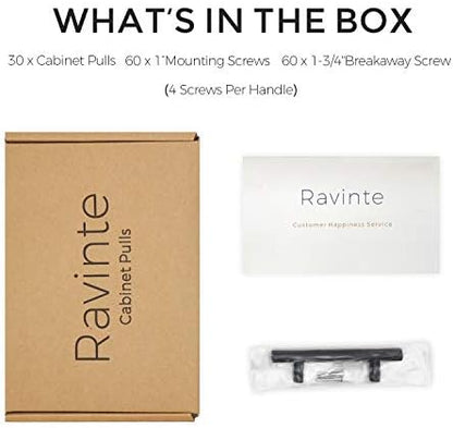 Ravinte 30 Pack | 5 Inch Cabinet Pulls Matte Black Stainless Steel Kitchen Drawer Pulls Cabinet Handles 5 InchLength, 3 Inch Hole Center