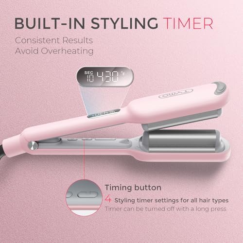 Curling Iron Hair Crimper Waver - TYMO ROVY Beach Waves Curling Wand, Ionic Deep Waver Hair Curler Tool with Ceramic 3 Barrel for Women, Dual Voltage, Anti-Scald, Easy to Use, Pink, 1 Inch
