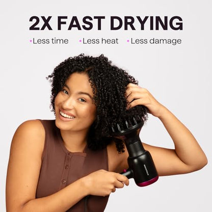 Wavytalk Hair Dryer with Diffuser, Blown Away Ionic Hair Dryer for Curly Hair with Comb, 1875W Fast Drying Blow Dryer with Ceramic Technology, 3 Attachments for All Hair Types, Light and Quiet, Black