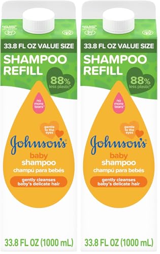 Johnson's Baby Shampoo, Hypoallergenic, Tear-Free for Baby's Delicate Scalp & Skin, Gently Washes Away Dirt & Germs, Paraben-Free, Value Size Refill, 33.8 fl. oz (Pack of 2)