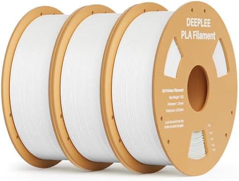 DEEPLEE PLA 1.75mm 3D Printer Filament, Dimensional Accuracy +/- 0.02mm, Neatly Wound, No Clogging, Vacuum Package, Fits for Most FDM 3D Printers, 3 Pack 1kg White