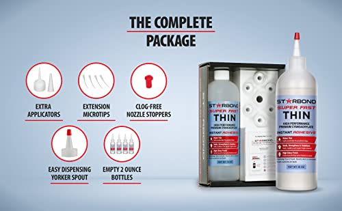 Premium Grade Cyanoacrylate (CA) Super Glue by Starbond - 16 oz. Complete Refill KIT (453g) - Super Fast Thin Adhesive, Precise Application for Woodturning, CA Finish, Woodworking, Hobby Models, Inlay