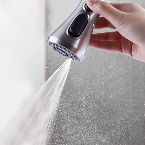 Hibbent Pull Down Spray Head for Kitchen Faucet, 3-Function Spray Nozzle with 15 Adapters, Sink Faucet Head Replacement Compatible with Moen, American Standard, Delta, Kohler Faucets, Brushed Nickel