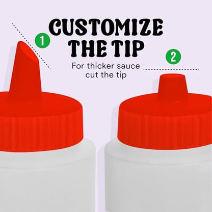 Norcalway 16 oz Condiment Squeeze Bottles for Sauces - Leak Proof - 6 Pack