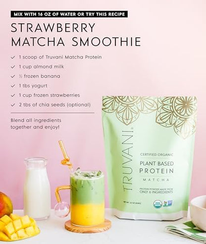 Truvani Vegan Pea Protein Powder | Matcha | 20g Organic Plant Based Protein | 20 Servings | Keto | Gluten & Dairy Free | Low Carb | No Added Sugar