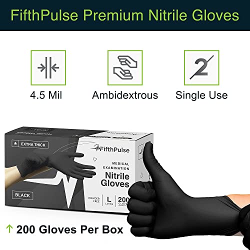 Disposable Black Nitrile Gloves X Large 200 Count - Extra Thick 4.5 Mil - Powder and Latex Free Rubber Gloves - Surgical Medical Exam Gloves - Food Safe Cooking Gloves