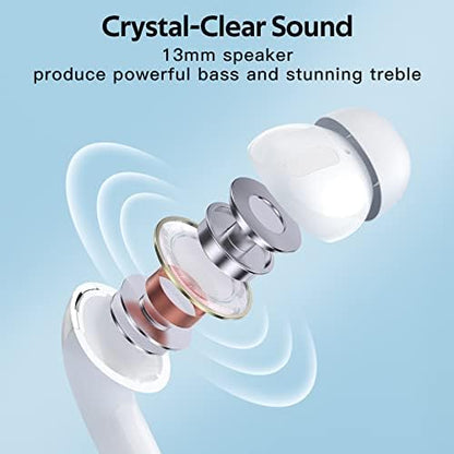 TAGRY Bluetooth Headphones True Wireless Earbuds 60H Playback LED Power Display Earphones with Wireless Charging Case IPX5 Waterproof in-Ear Ear buds with Mic for TV Smart Phone Laptop Computer Sports