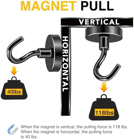 DIYMAG Black Magnetic Hooks, 118 LB Heavy Duty Strong Magnet with Hooks, Strong Rare Earth Neodymium Magnet Hooks for Hanging, Magnetic Hanger for Curtain, Home, Kitchen, Workplace, 20 Packs