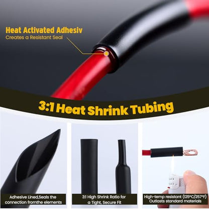 TKDMR 264 PCS Battery Cable Ends Kit,132 PCS AWG 8 6 4 2 1/0 2/0 Heavy Duty Copper Wire Lugs Ring Terminals,Battery Cable Lugs Eyelets Terminal Connectors with 132 PCS 3:1 Heat Shrink Tubing