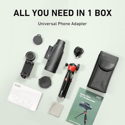 Gosky 15x52 HD Monocular, Monocular for Adults High Powered with Tripod, Monocular Compact with BAK4 Prism & FMC Lens, Bluetooth Camera Remote, Monoculars for Hunting, Bird Watching, Hiking,Traveling