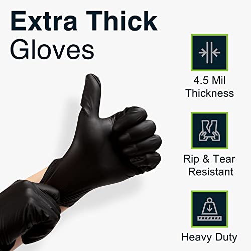 Disposable Black Nitrile Gloves Large 200 Count - Extra Thick 4.5 Mil - Powder and Latex Free Rubber Gloves - Surgical Medical Exam Gloves - Food Safe Cooking Gloves