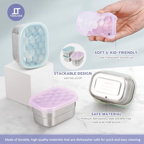 8oz Small (1 CUP) Stainless Steel Snack Containers for Kids and Toddlers (Ages 1-3) | Easy Open Leak Proof Food Containers with Silicone Lids - Perfect Metal Lunch Box for Daycare and School