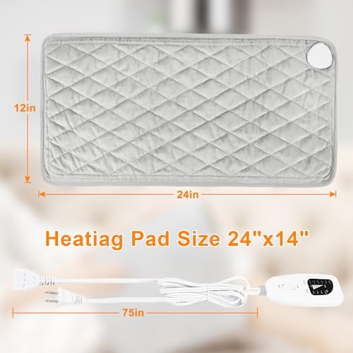 Weighted Heating Pad-Electric Heating Pads for Back,Neck,Abdomen,Moist Heated Pad for Shoulder,Knee,Hot Pad for Arms and Legs,Dry&Moist Heat & Auto Shut Off(Weighted Silver,12''×24'')
