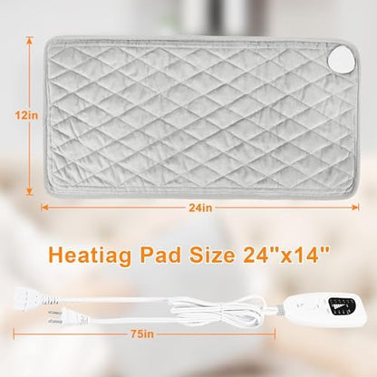 Weighted Heating Pad-Electric Heating Pads for Back,Neck,Abdomen,Moist Heated Pad for Shoulder,Knee,Hot Pad for Arms and Legs,Dry&Moist Heat & Auto Shut Off(Weighted Silver,12''×24'')