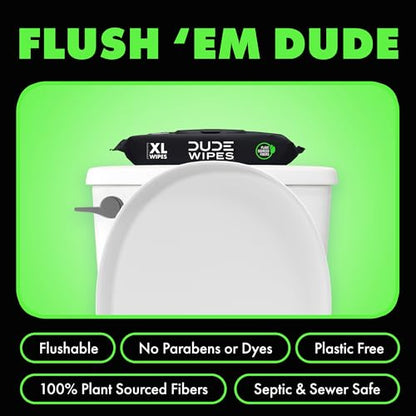Dude Wipes - Flushable Wipes - 6 Pack, 288 Count - Herbal Relief Extra-Large - Witch Hazel & Geranium Essential Oils - Septic and Sewer Safe