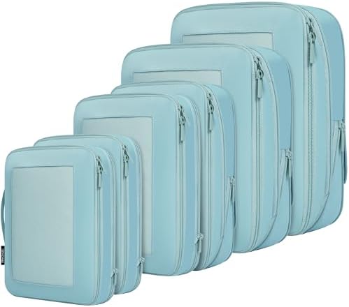BAGAIL 4 Set/6 Set/8 Set Compression Packing Cubes Travel Accessories Expandable Packing Organizers (Square Mesh, 06-Dusty Blue)