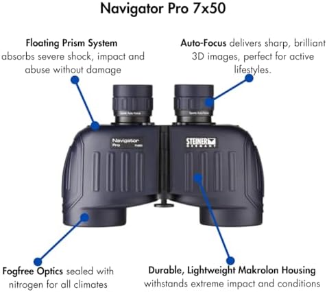 Steiner Navigator Pro 7x50 Binoculars - Magnification 7X - High Contrast Optics - Floating Prism System - Sports-Auto Focus - Delivers Excellent Image Clarity, Navy Blue (7655)
