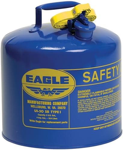 Eagle 5 Gallon Type I Blue Safety Gas Can for Kerosene with Flame Arrester and Self-Closing Lid, Made in the USA, Galvanized Steel Flammable Storage Can, UI50SB