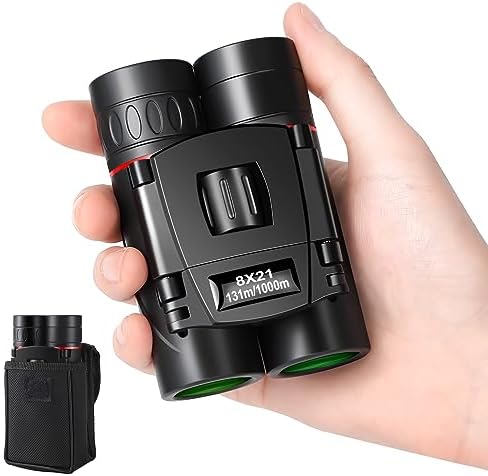 8x21 Mini Lightweight Binoculars, Compact Pocket Binocularsfor Adults Kids, Small Protable Binoculars for Bird Watching Travel Opera Theater Sports Scenery (Red)