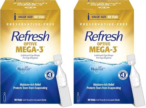 Refresh Optive MEGA-3 Lubricant Eye Drops Preservative-Free Artificial Tears, 0.01 fl oz (0.4 mL), 60 Single-Use Containers (Pack of 2)