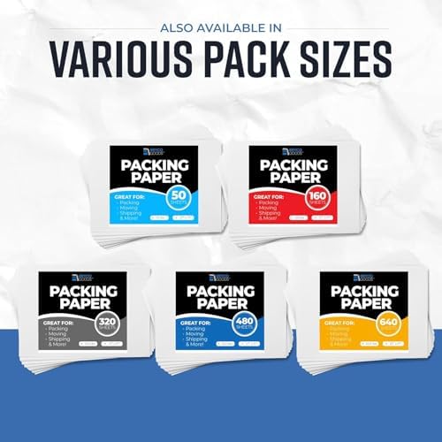 Bryco Goods Newsprint Packing Paper Sheets for Moving - 10lb - 320 Sheets of Newspaper Paper - Wrapping and Protecting Fragile Items, Box Filler, Shipping Supplies - 27" x 17" - Made in the USA