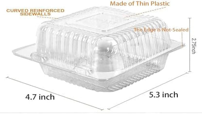 Axe Sickle 150 Count Clear Plastic Hinged Take Out Containers Clamshell Takeout Tray Food Clamshell Containers Outside Diameter for Dessert, Snacksetc, Cakes Slice, Cookies, Salads