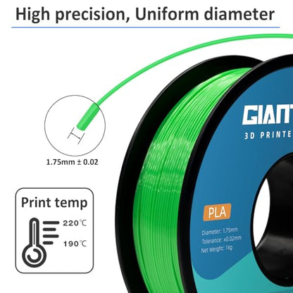 GIANTARM 3D Printer Filament, Green Pla Filament, 1Kg(2.2lbs) Spool, 1.75mm Dimension Accuracy +/- 0.03mm, 3D Printing Filament
